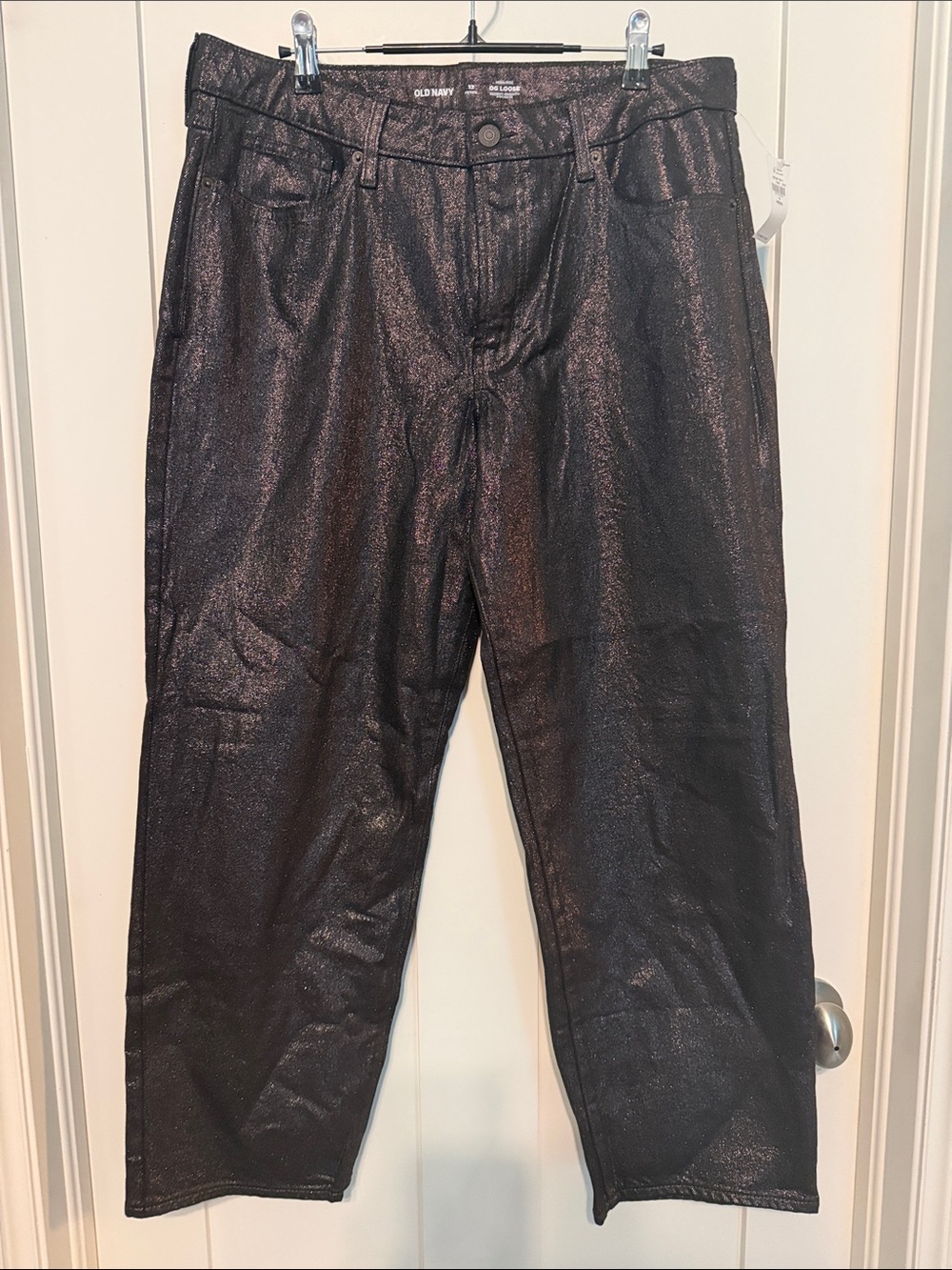 NWT Old Navy Copper Metallic Black High Rise OG Loose Straight Leg Jeans 12P